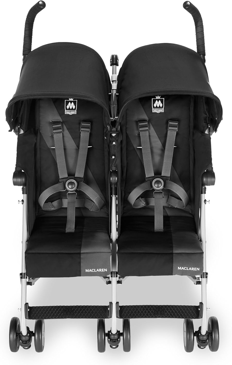 Maclaren Twin Triumph double stroller (6 months, up to 15 kg, one child per seat), light and compact, UPF 50+ extendable hood with rain cover - Black/Anthracite