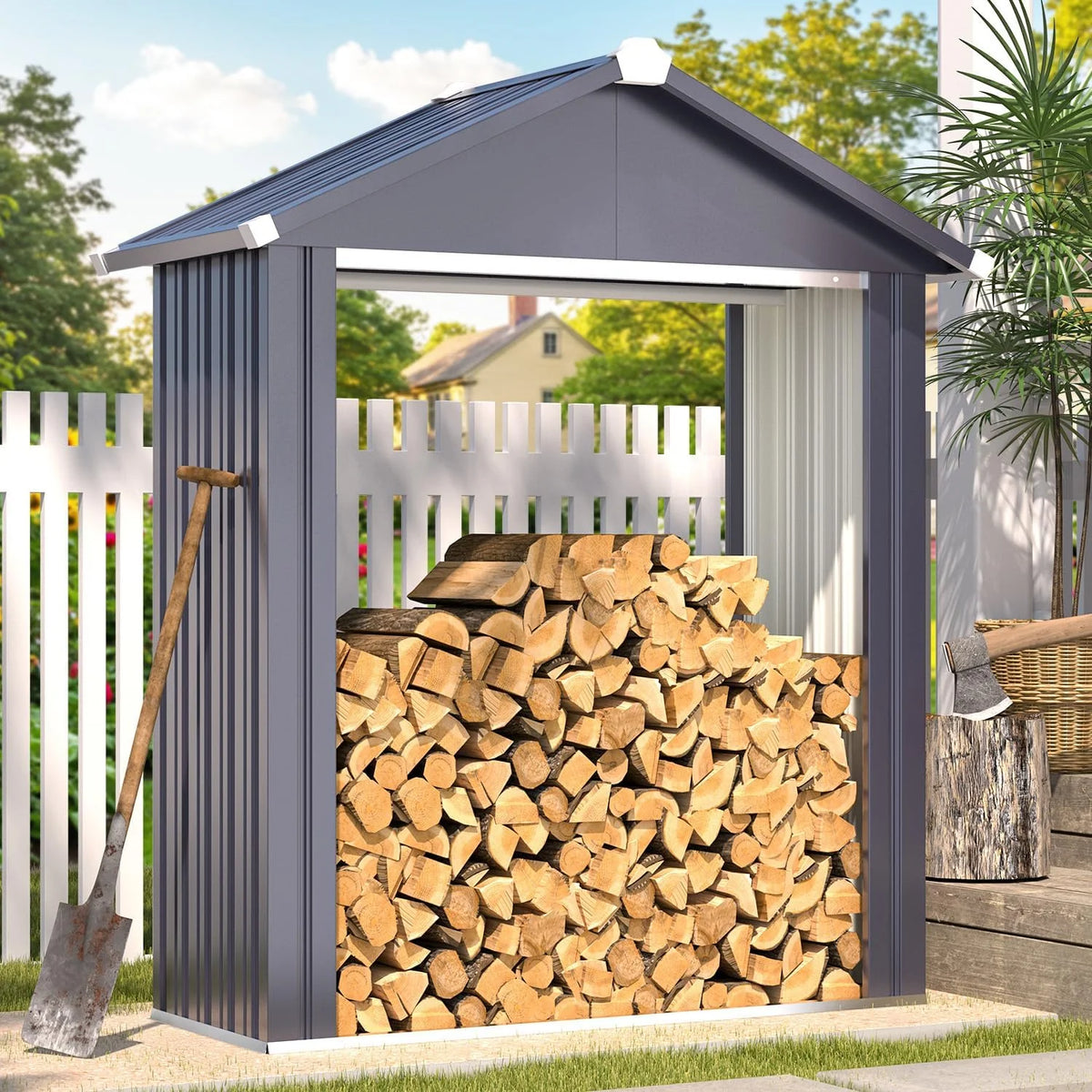 AECOJOY 5x2 Outdoor Storage Shed, Firewood Rack Waterproof Metal Tool Sheds - Product image 2
