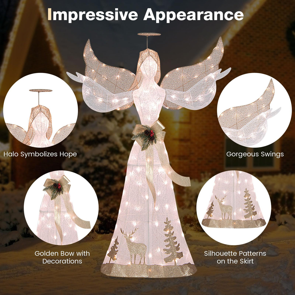 Tangkula 5 FT Lighted Christmas Angel, Outdoor Pre-lit 3D Glittered Angel with 100 Warm White Lights - Product image 9
