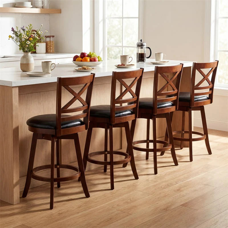 Set of 2 Swivel Counter Height Bar Stools, 25" Rubber Wood Barstools with High Back - Product image 9