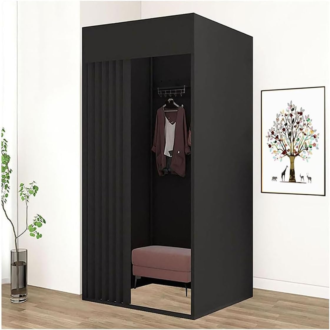 Dismountable Fitting Room, Portable Changing Room with Curtain, Temporary Mobile Fitting Room for Clothing Store Bedroom Office Beach, (Black, 100x100x200cm)
