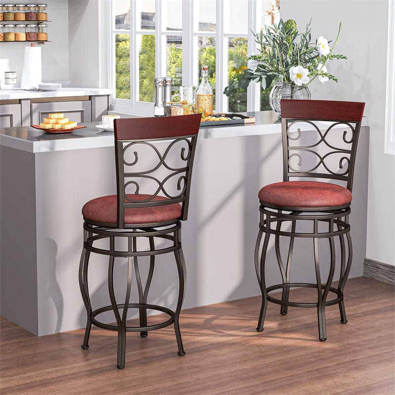 26" Vintage Swivel Bar Stools Set of 2, Counter Height Metal Barstools with Back & Upholstered PU Leather - Product image 3