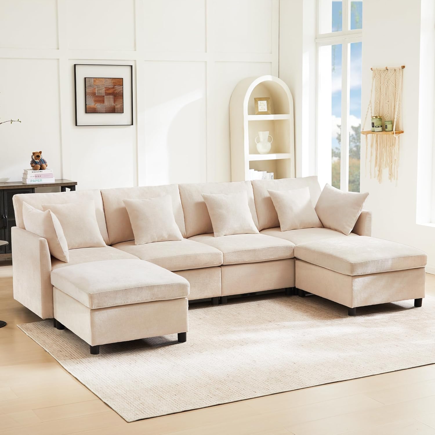 Seyakany Convertible Corner Sofa,4 Seater Convertible Sofa,Chenille Fabric with Removable Footrest,Four Seater L Shaped Sofa,Suitable for Home,Living Room,Apartment