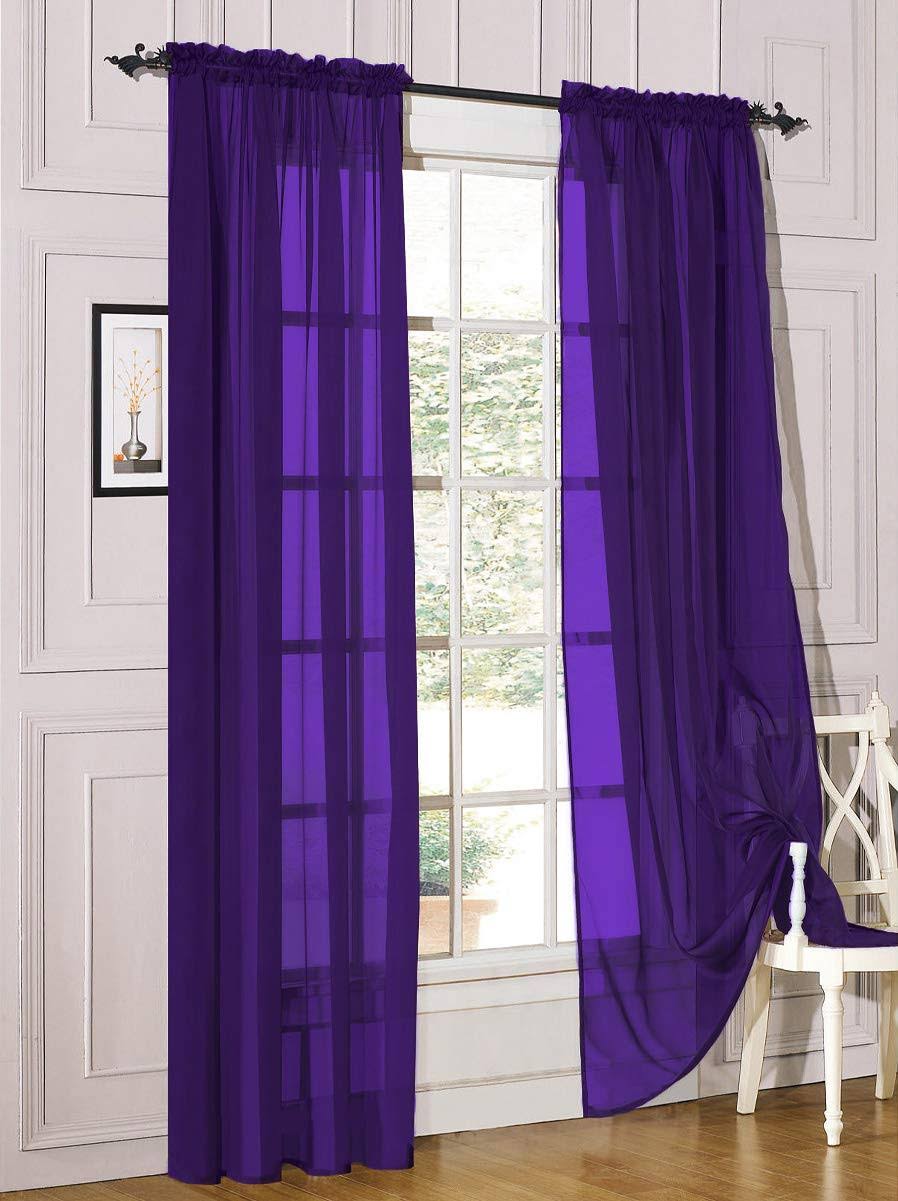 Decotex 2 Piece Sheer Voile Light Filtering Rod Pocket Window Curtain Panel Drape Set Available in A - Product image 1