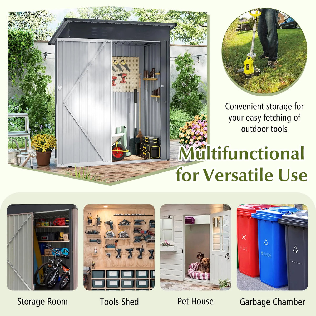 5 x 3 FT Outdoor Storage Shed, Galvanized Metal Tool House with Sloped Roof, 2 Vents, Lockable Door - Product image 4