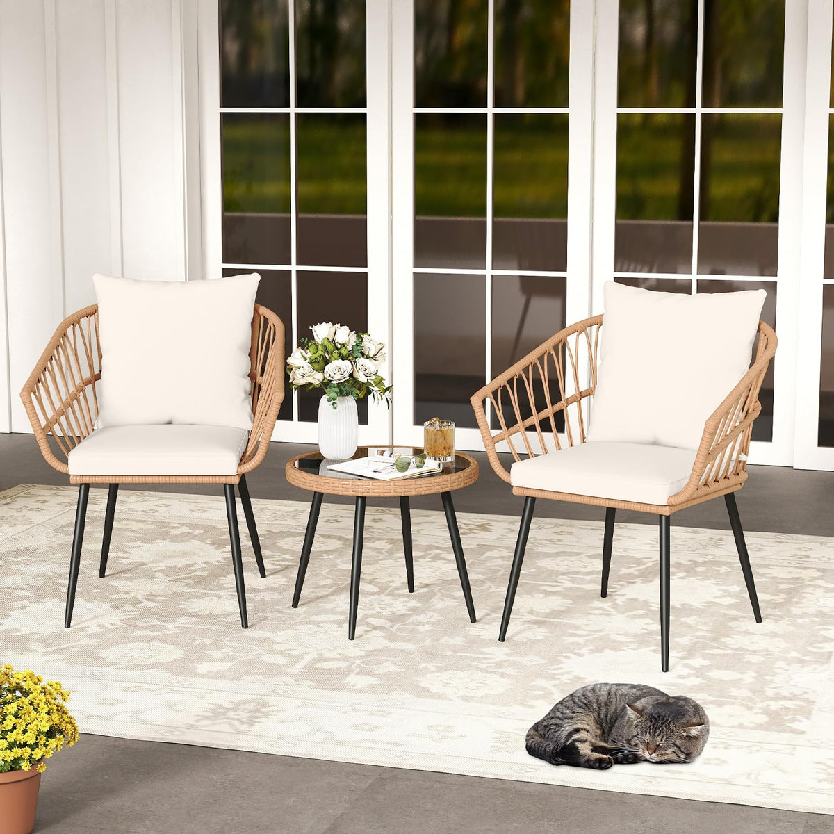 Tangkula 3 Piece Patio Bistro Set with Metal Frame for Balcony - Product image 2