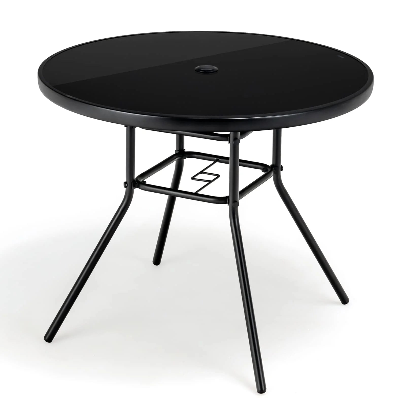 Tangkula 34 Inch Patio Dining Table, Round Tempered Glass Table with 1.5" Umbrella Hole - Product image 1