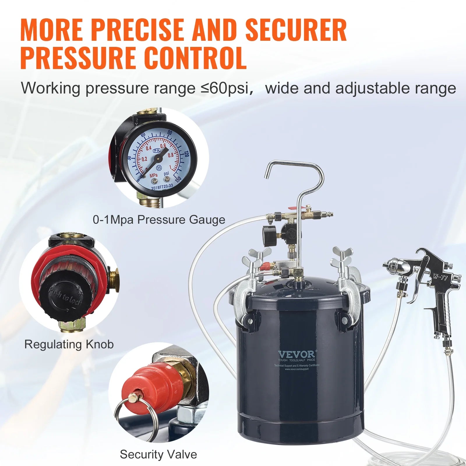 SKYSHALO Spray Paint Pressure Pot Tank, 10 L/2.5gal Air Paint Pressure Pot - Product image 5