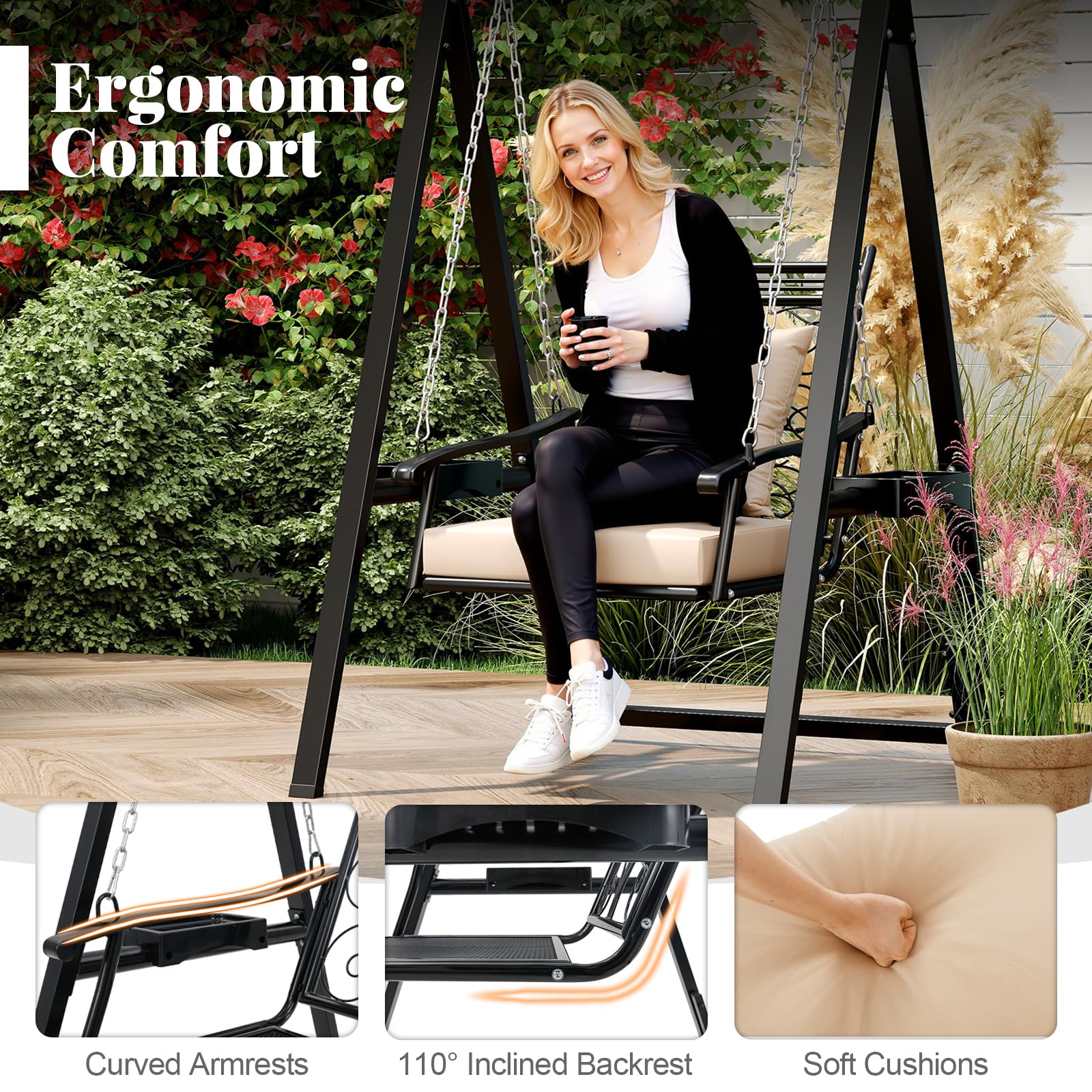 Tangkula Outdoor Patio Swing with Heavy-Duty Metal Frame - Product image 5