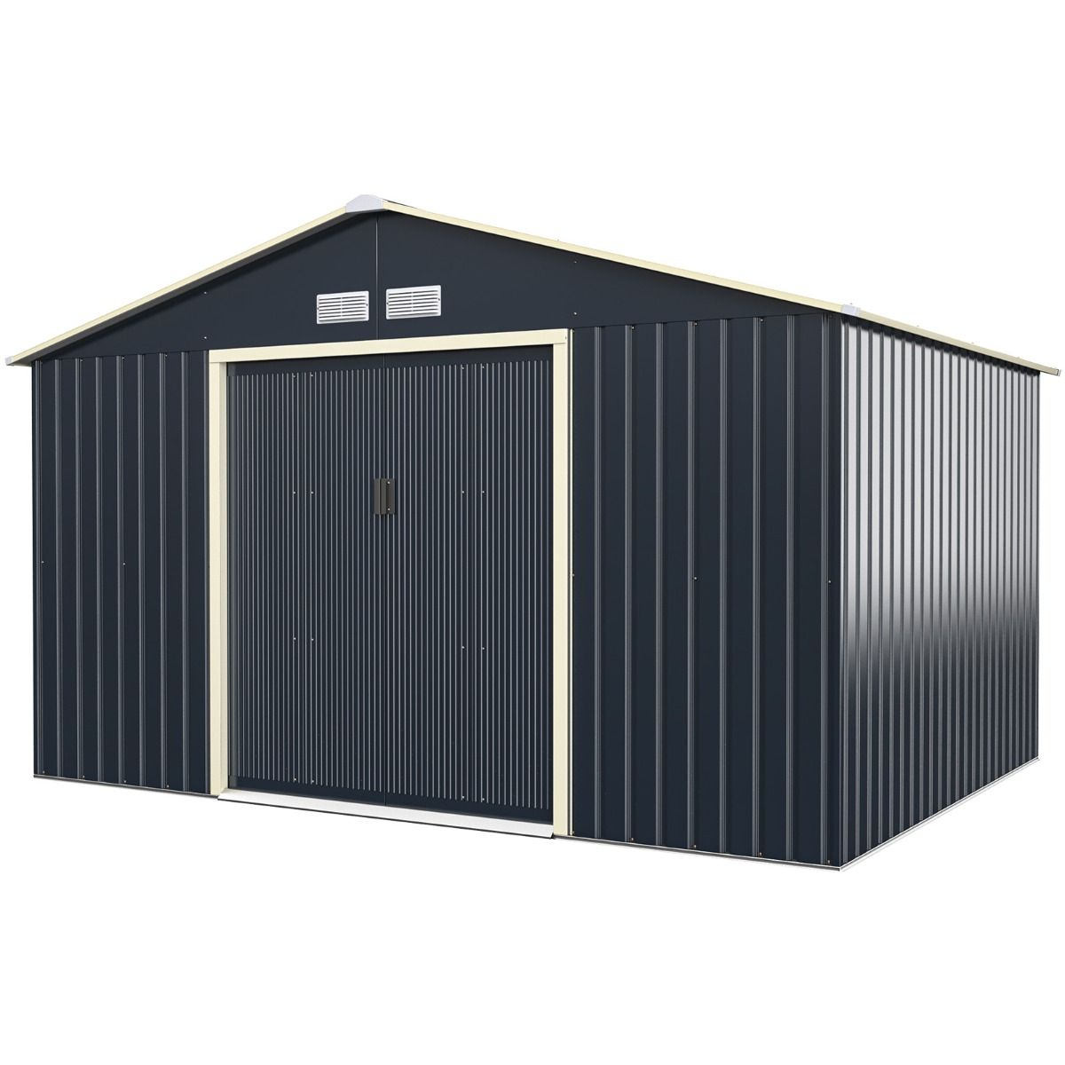 Metal Garden Shed & Extension 10.85 with 2 Lockable Sliding Doors 4 Gray Ventilation Holes for Bicycle -