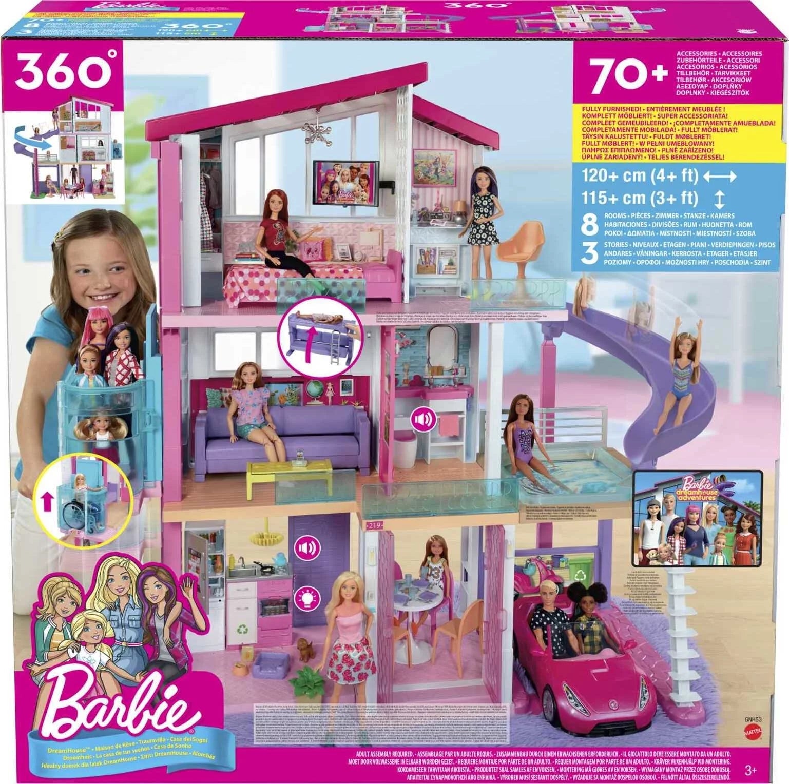 2025 Barbie DreamHouse dollhouse with over 70 accessories, working elevator, lights and sounds -