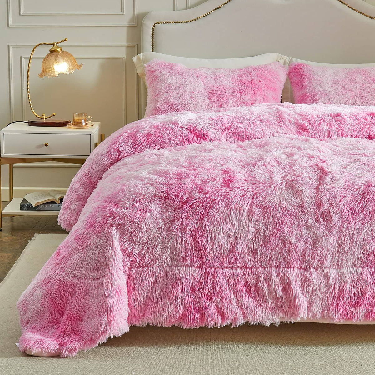 Wajade Faux Fur Plush Pink Comforter Set Fluffy Fuzzy Shaggy Bedding Set - Product image 1