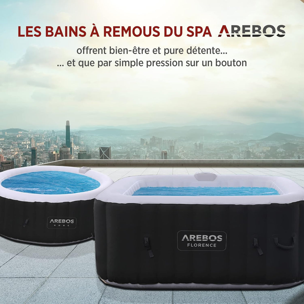 Arebos Inflatable Spa | for indoors and outdoors | 4 People | 154x154cm | 100 Massage Jets | Spa Well-being Heating | Square Inflatable Massage | 600 liters