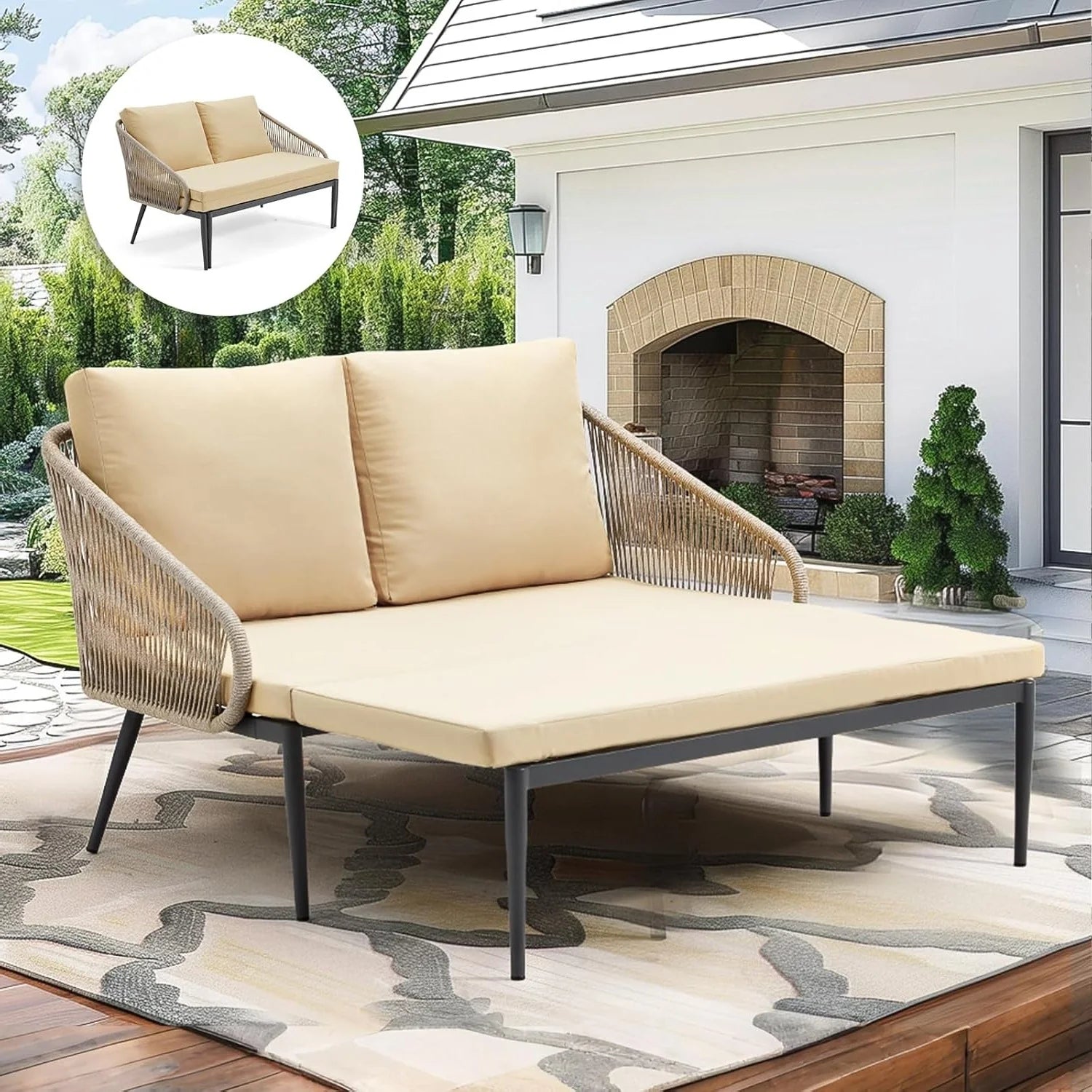 AECOJOY Outdoor Double Chaise Lounge Chair, Convertible Patio Loveseat Sofa Couch with Cushions - Product image 2