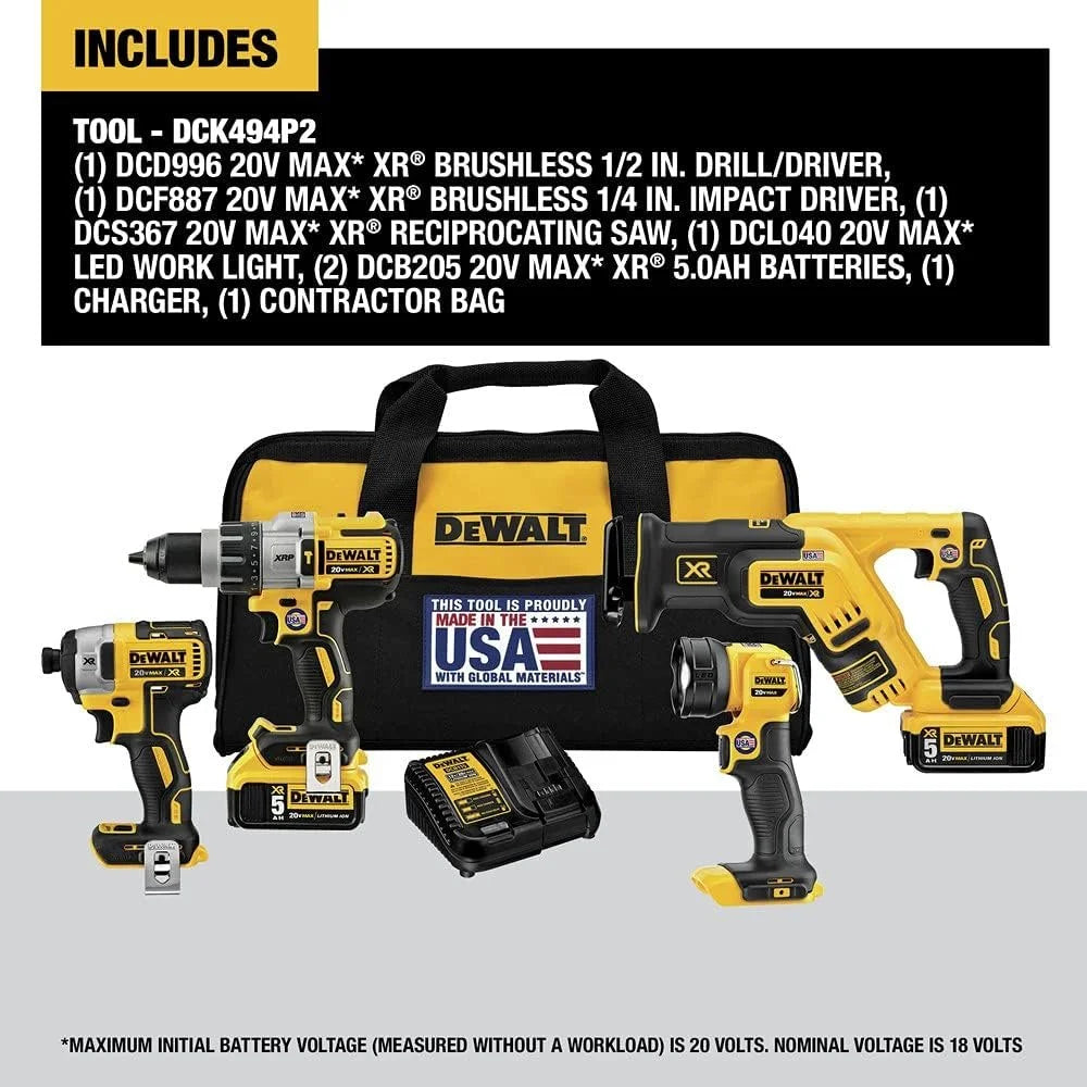 DEWALT 20V MAX XR Cordless Drill Combo Kit, 4 - Tool DCK494P2 - Product image 2