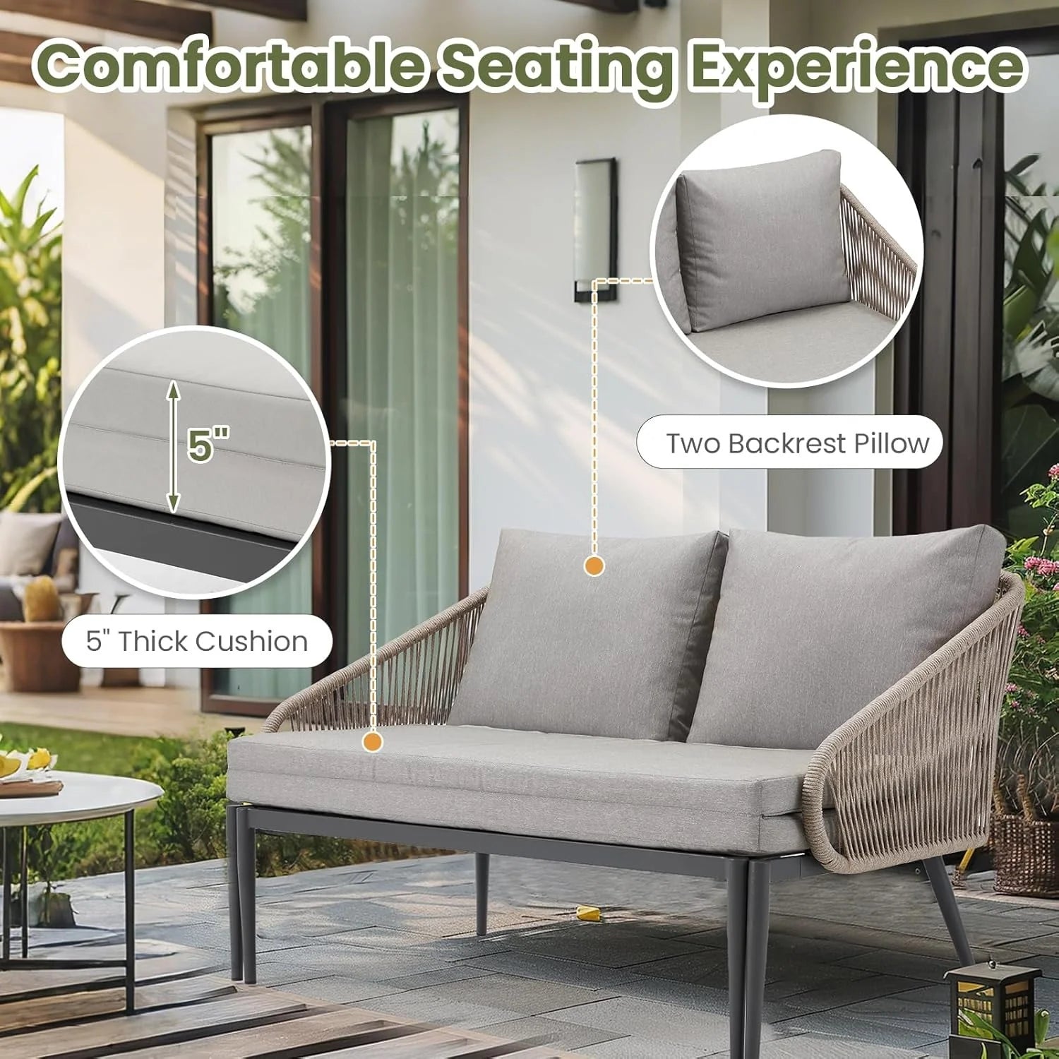 AECOJOY Outdoor Double Chaise Lounge Chair, Convertible Patio Loveseat Sofa Couch with Cushions - Product image 13