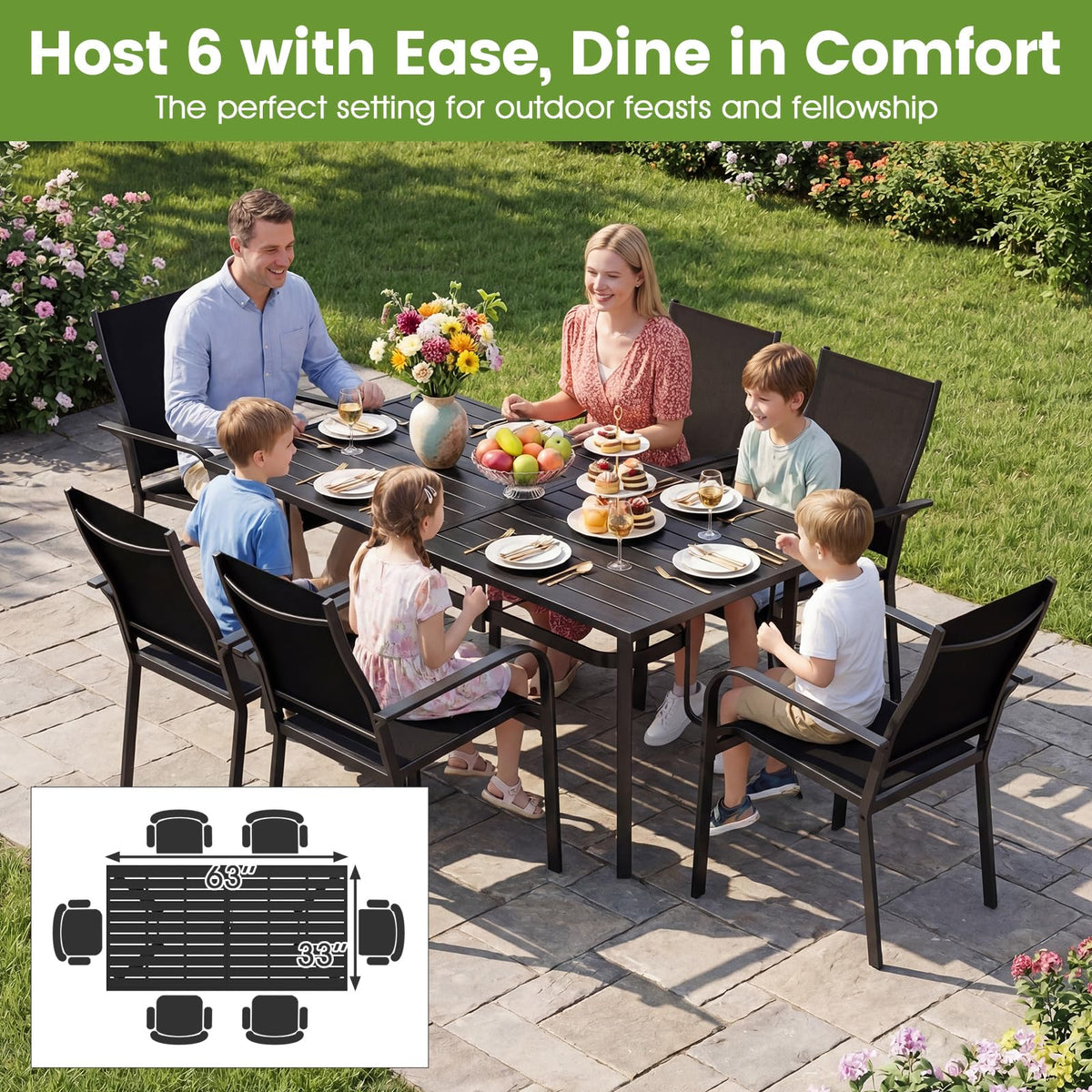 Tangkula 66" x 33" Metal Patio Dining Table for 6 - Product image 5