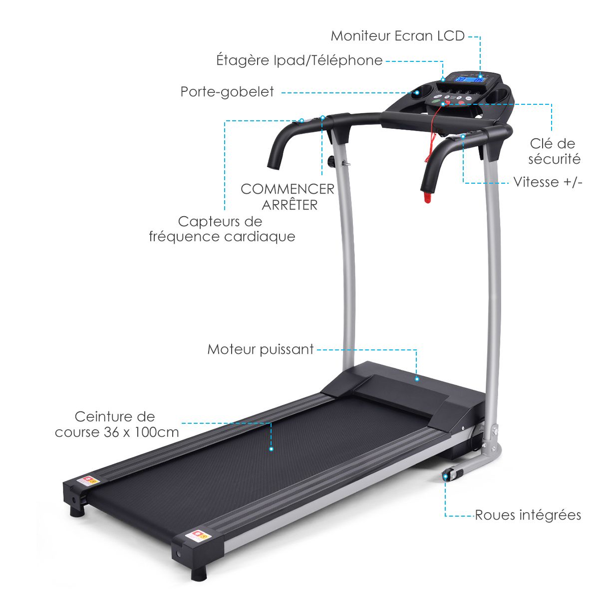 Foldable Electric Treadmill with Screen and Heart Rate Monitor with Speed from 1 to 10 km/h and 12 Programs Black -