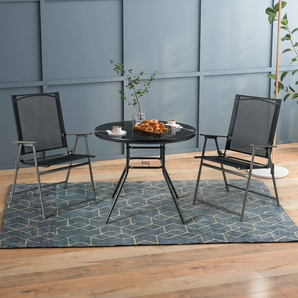 Tangkula 34 Inch Patio Dining Table, Round Tempered Glass Table with 1.5" Umbrella Hole - Product image 9