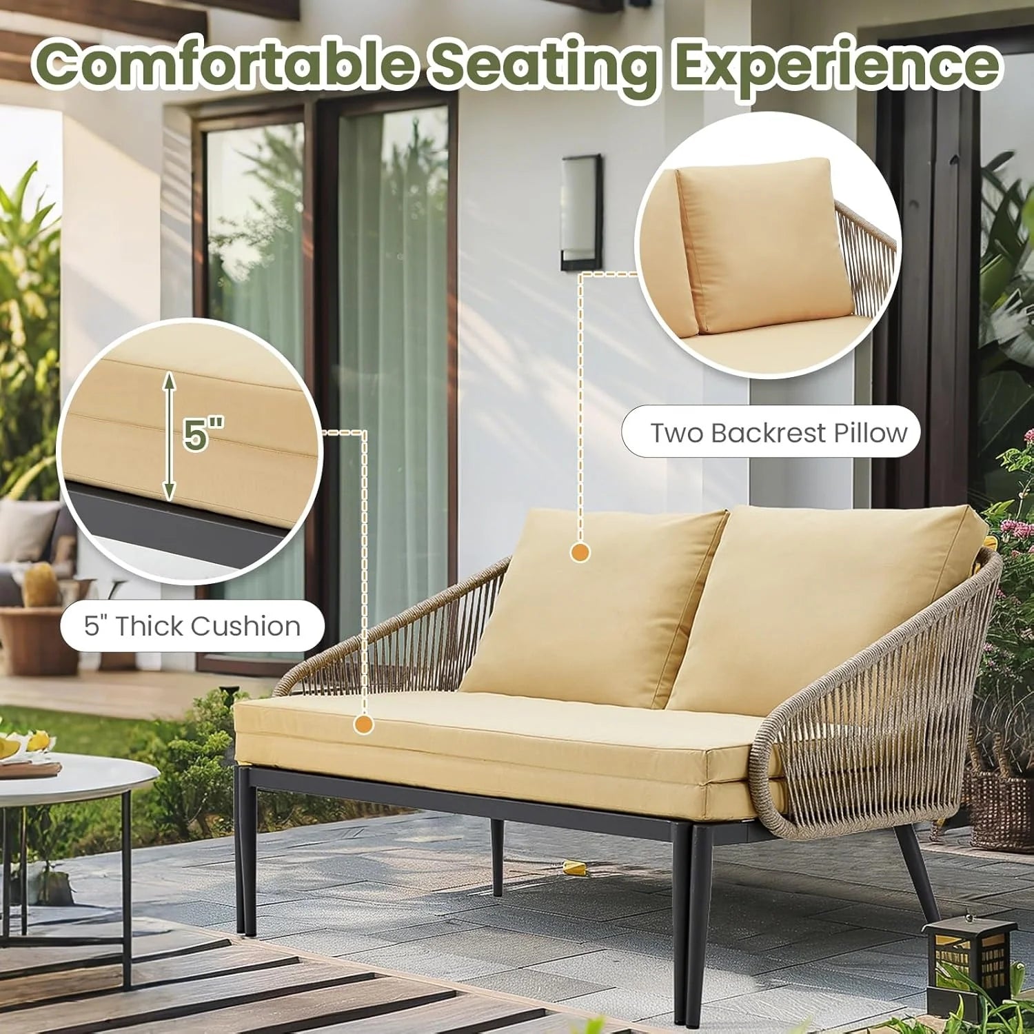 AECOJOY Outdoor Double Chaise Lounge Chair, Convertible Patio Loveseat Sofa Couch with Cushions - Product image 7