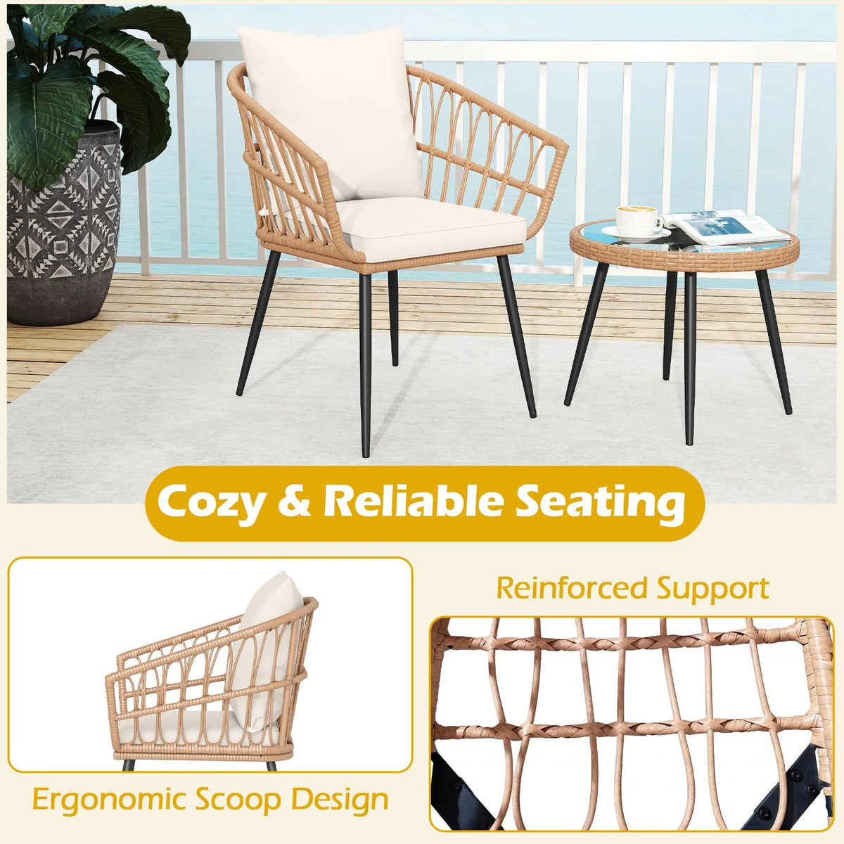 Tangkula 3 Piece Patio Bistro Set with Metal Frame for Balcony - Product image 5