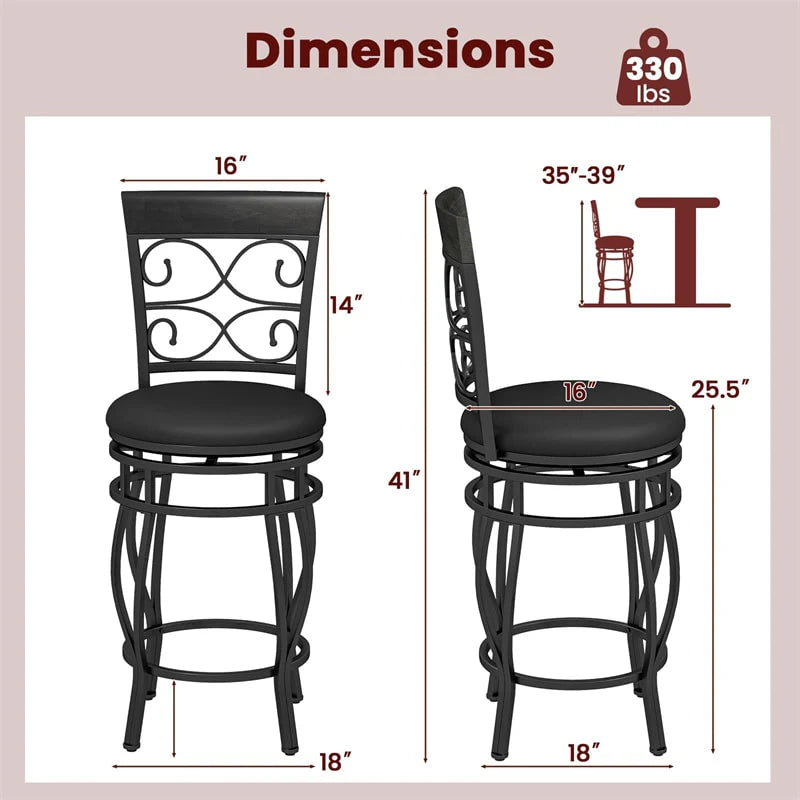 26" Vintage Swivel Bar Stools Set of 2, Counter Height Metal Barstools with Back & Upholstered PU Leather - Product image 14