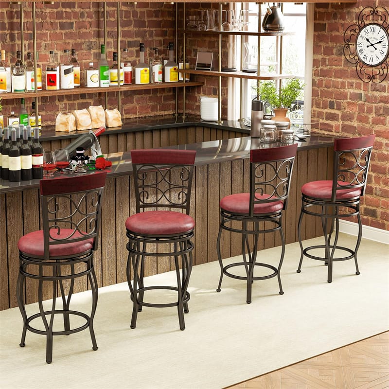 26" Vintage Swivel Bar Stools Set of 2, Counter Height Metal Barstools with Back & Upholstered PU Leather - Product image 10