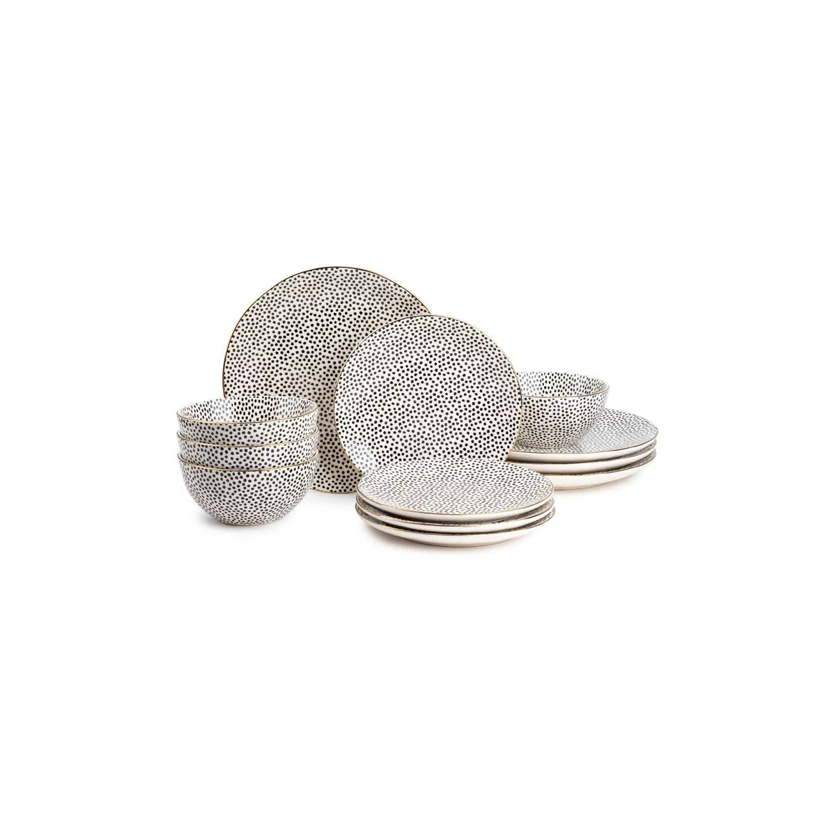 Thyme & Table Dinnerware Black & White Dot Stoneware, 12 Piece Set - Product image 1