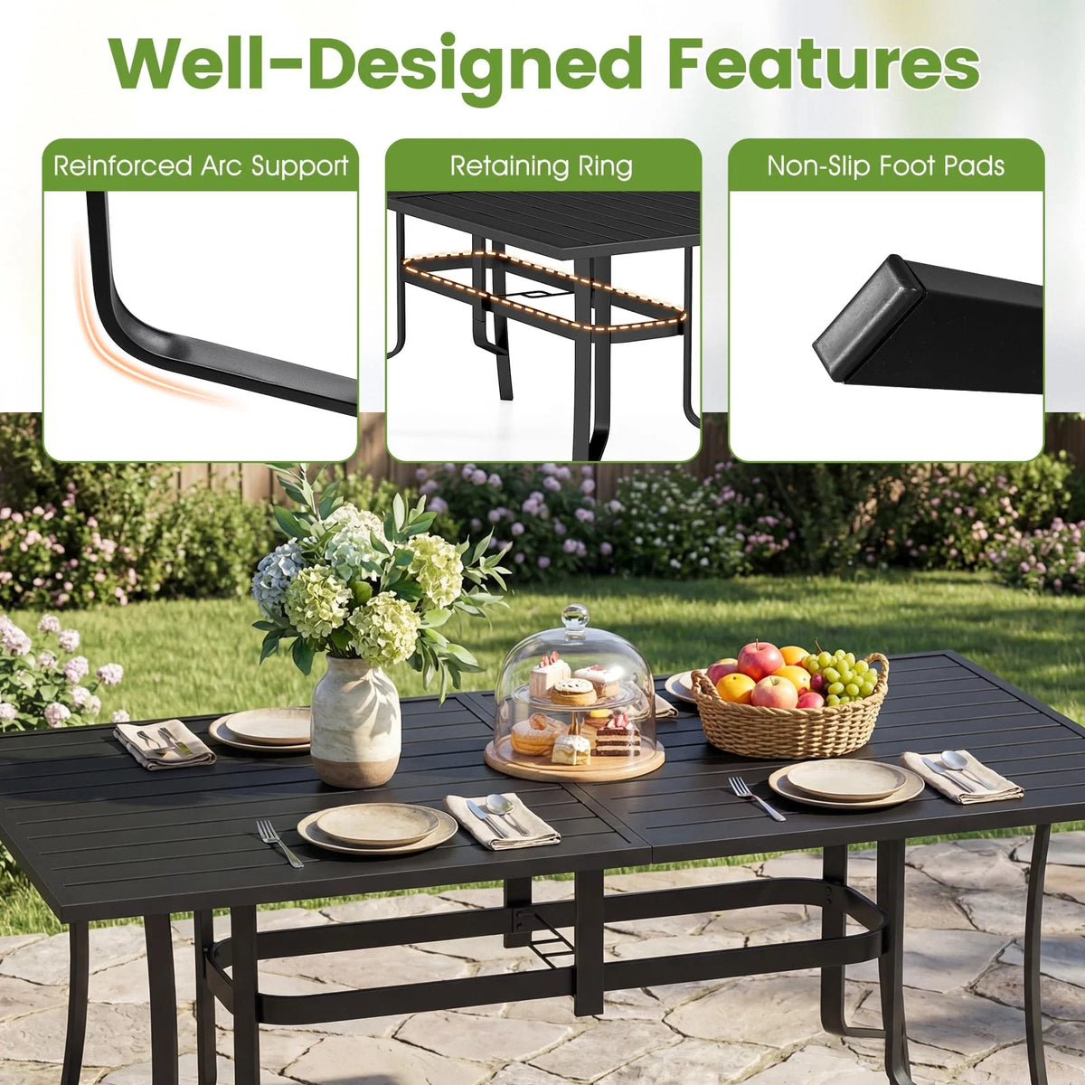 Tangkula 66" x 33" Metal Patio Dining Table for 6 - Product image 8