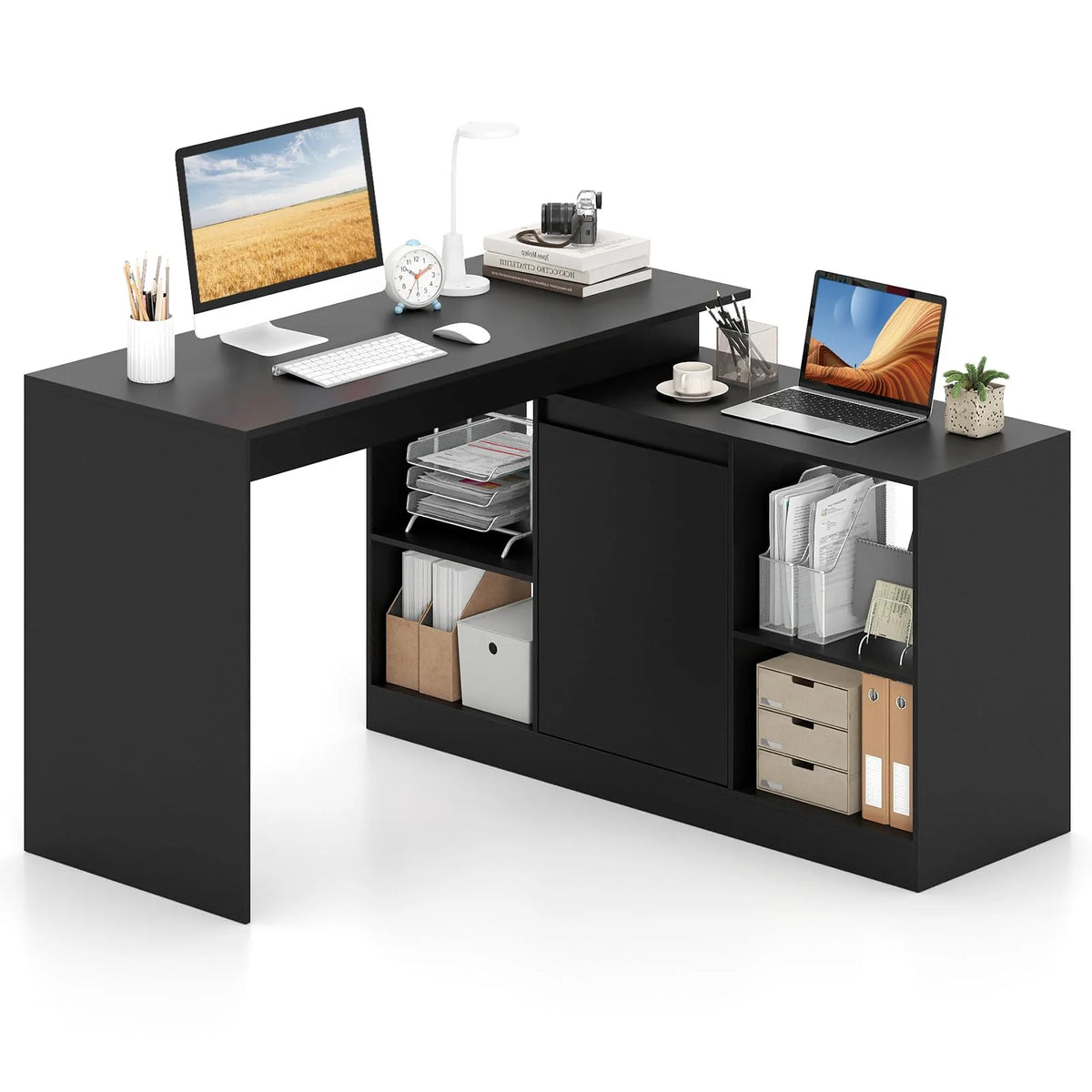 Tangkula L-Shaped 48" Reversible Corner Writing Desk with 2-Way Cabinet & 4 Storage Compartments - Product image 1