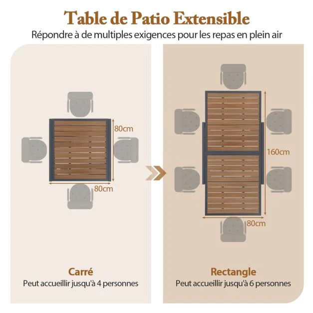 Extendable aluminum garden table adjustable from 80 to 160 cm rectangular outdoor dining table for 4-6 people natural 20_0009421 -