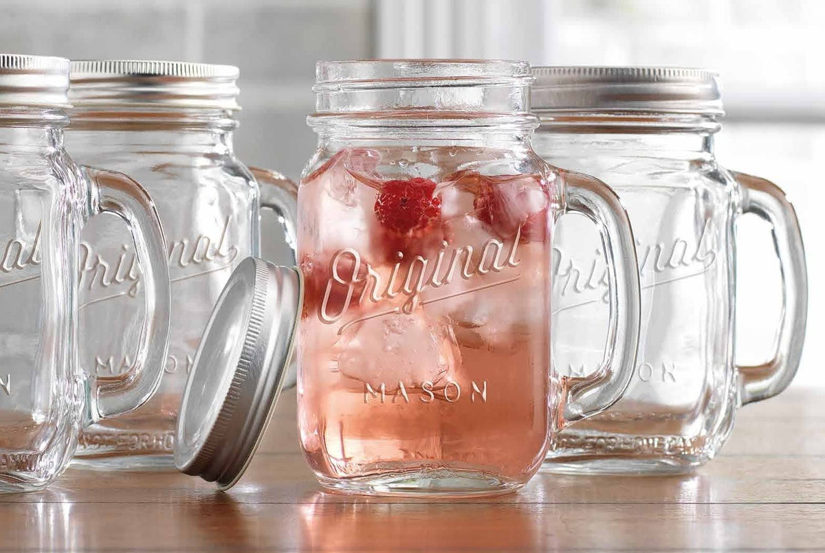 Glaver's Mason Jar 16 oz Glass Mugs with Handle and Lid Set of 4 - Home Essentials Beyond - Product image 1