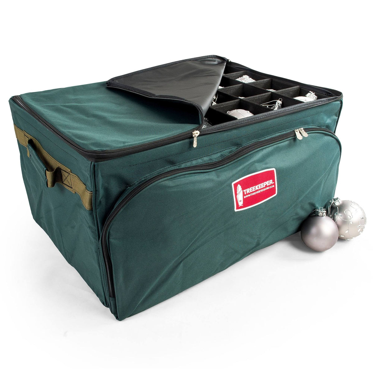 TreeKeeper Three Tray Ornament Storage Bag w/ Front Pocket (Green) - Product image 1