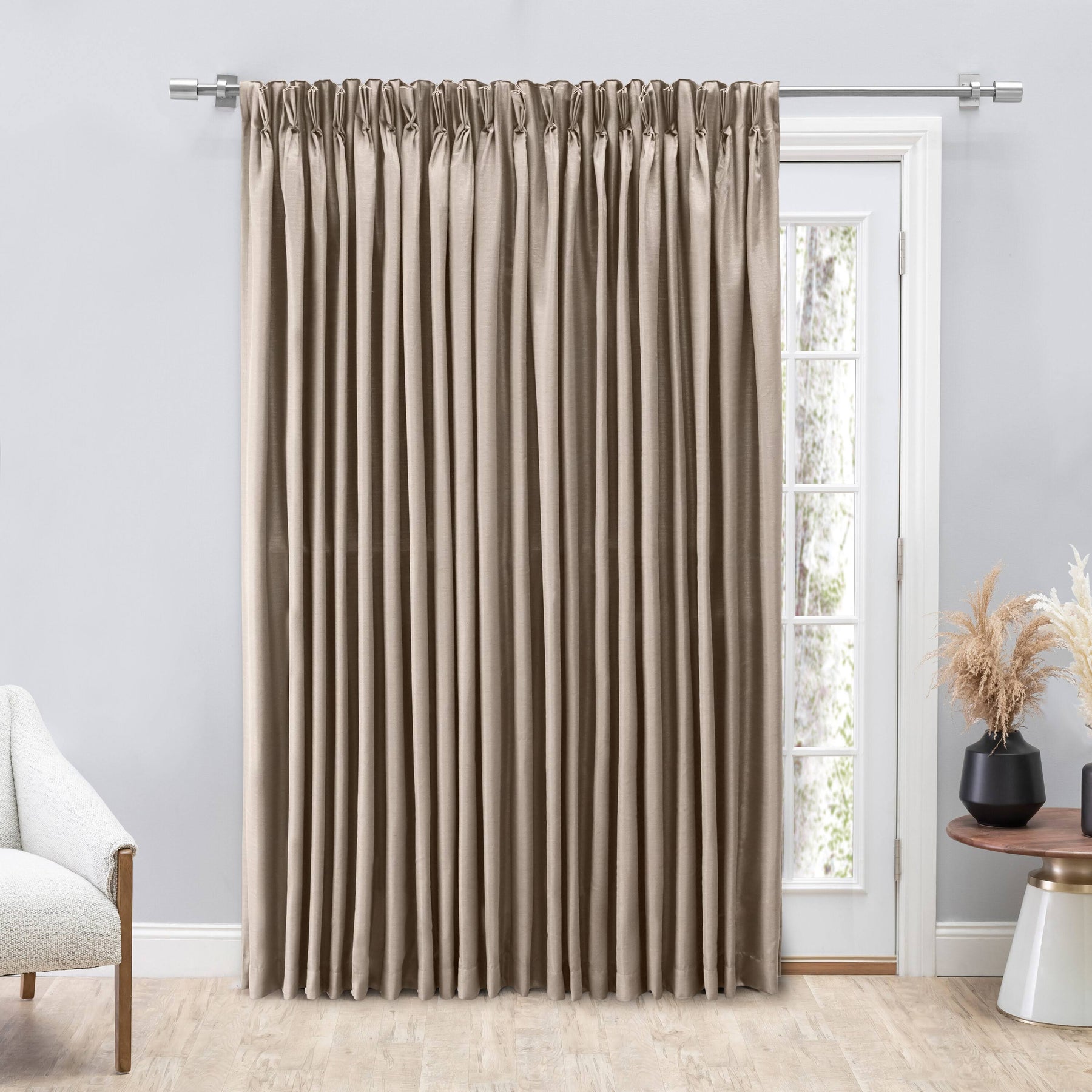 Ricardo Grasscloth 2/Way Pinch Pleated w/Back Tabs Patio Panel 100x84 Parchment - Product image 1
