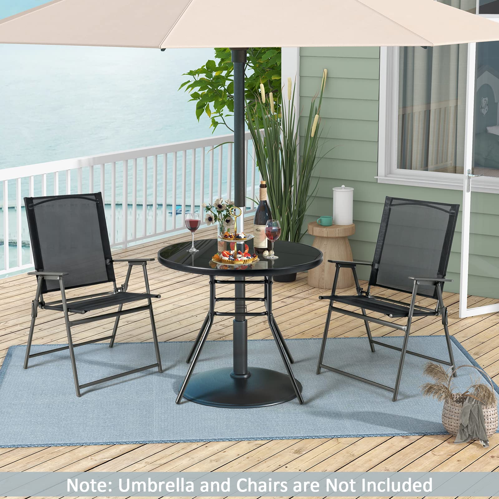 Tangkula 34 Inch Patio Dining Table, Round Tempered Glass Table with 1.5" Umbrella Hole - Product image 3