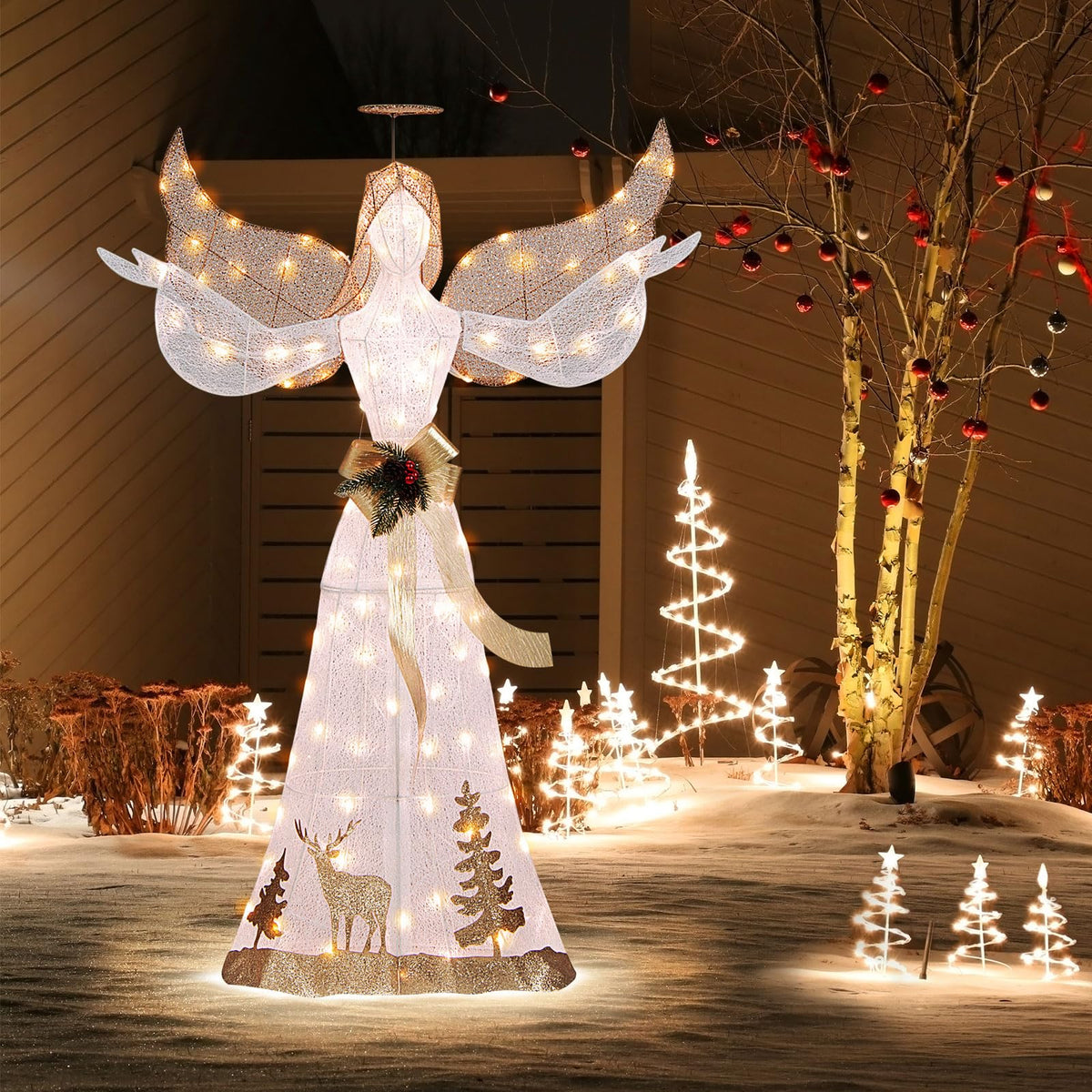 Tangkula 5 FT Lighted Christmas Angel, Outdoor Pre-lit 3D Glittered Angel with 100 Warm White Lights - Product image 1
