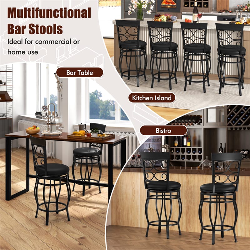 26" Vintage Swivel Bar Stools Set of 2, Counter Height Metal Barstools with Back & Upholstered PU Leather - Product image 19
