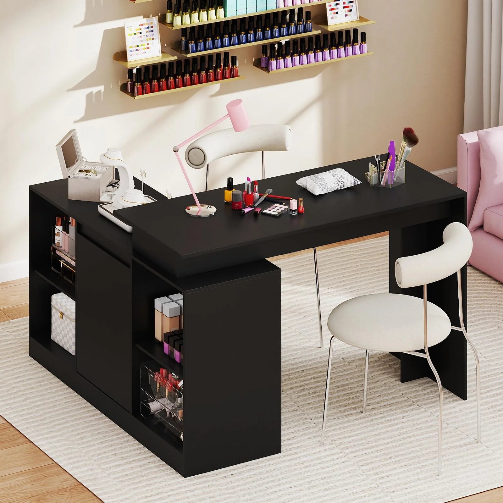 Tangkula L-Shaped 48" Reversible Corner Writing Desk with 2-Way Cabinet & 4 Storage Compartments - Product image 9