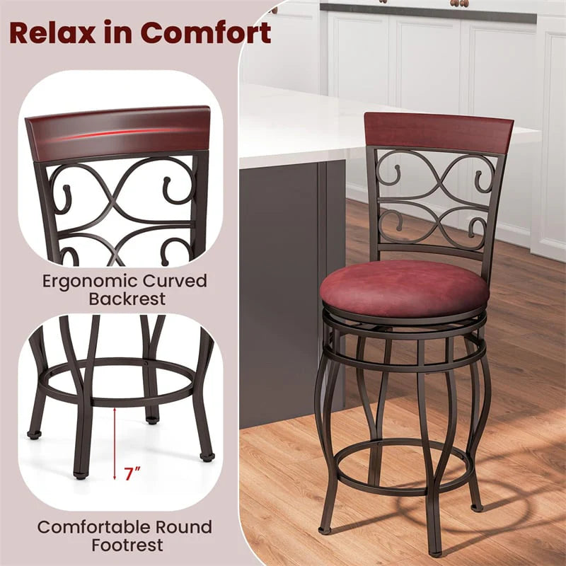 26" Vintage Swivel Bar Stools Set of 2, Counter Height Metal Barstools with Back & Upholstered PU Leather - Product image 7