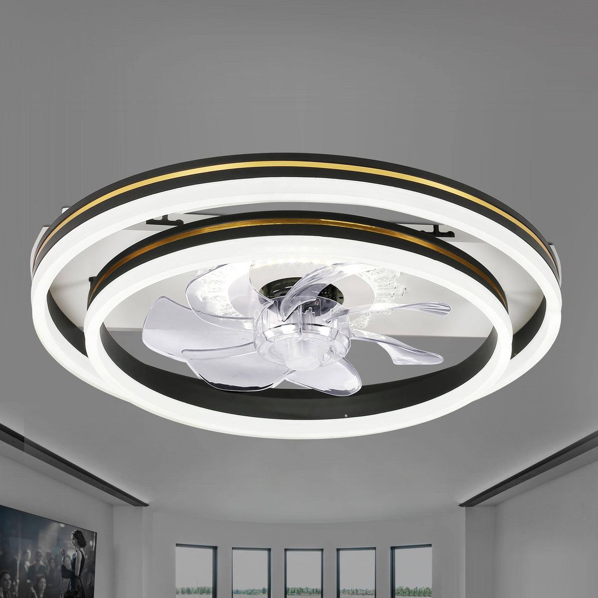 Flero 20-in Black Color-Changing Integrated LED Indoor Flush Mount Ceiling Fan with Light and Remote - Product image 1