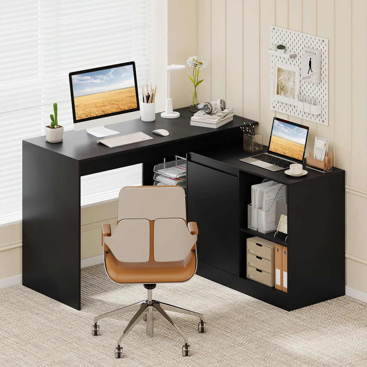 Tangkula L-Shaped 48" Reversible Corner Writing Desk with 2-Way Cabinet & 4 Storage Compartments - Product image 2