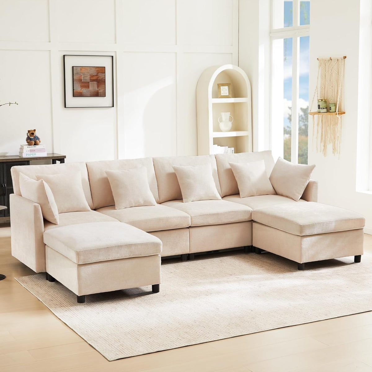Seyakany Convertible Corner Sofa,4 Seater Convertible Sofa,Chenille Fabric with Removable Footrest,Four Seater L Shaped Sofa,Suitable for Home,Living Room,Apartment