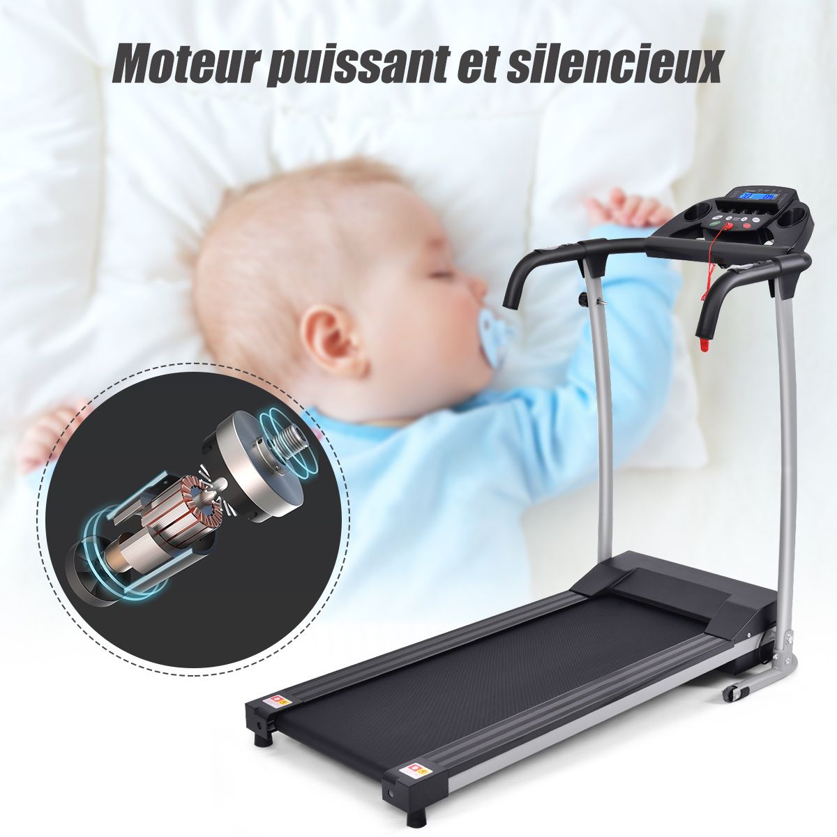 Foldable Electric Treadmill with Screen and Heart Rate Monitor with Speed ​​from 1 to 10 km/h and 12 Programs Black -