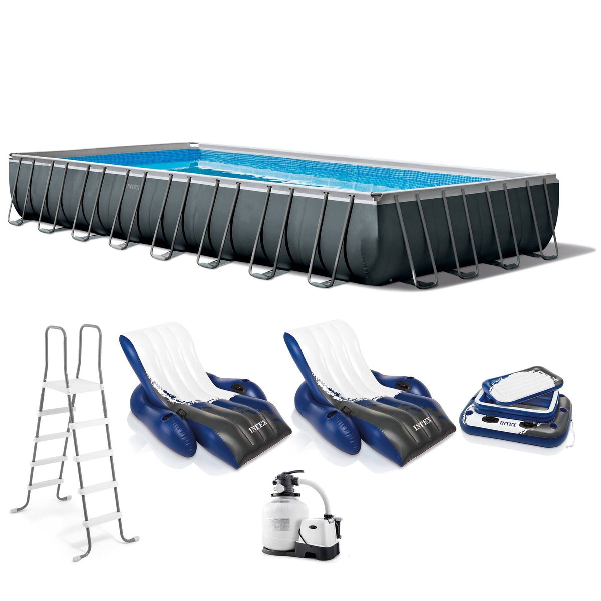 Intex 32' x 16' x 52" Ultra XTR Rectangular Pool w/ 2 Floating Chairs & Cooler - Product image 1