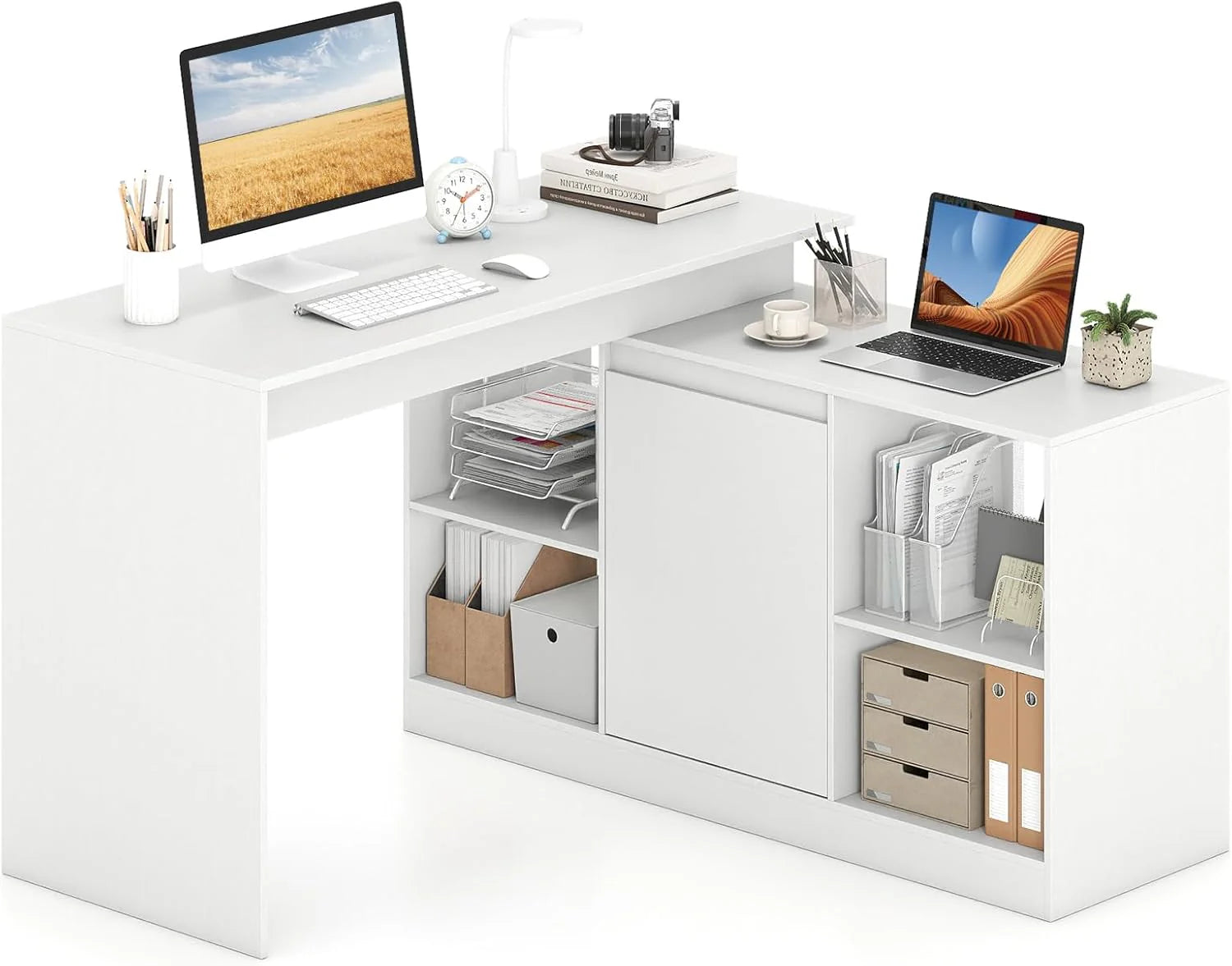 Tangkula L-Shaped 48" Reversible Corner Writing Desk with 2-Way Cabinet & 4 Storage Compartments - Product image 10