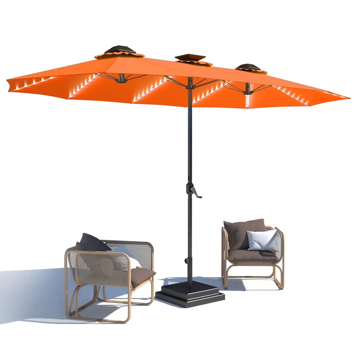 AECOJOY 15ft Patio Double-Sided Umbrella, 156 PCS Solar LED Light Outdoor Large Umbrella, Orange - Product image 1