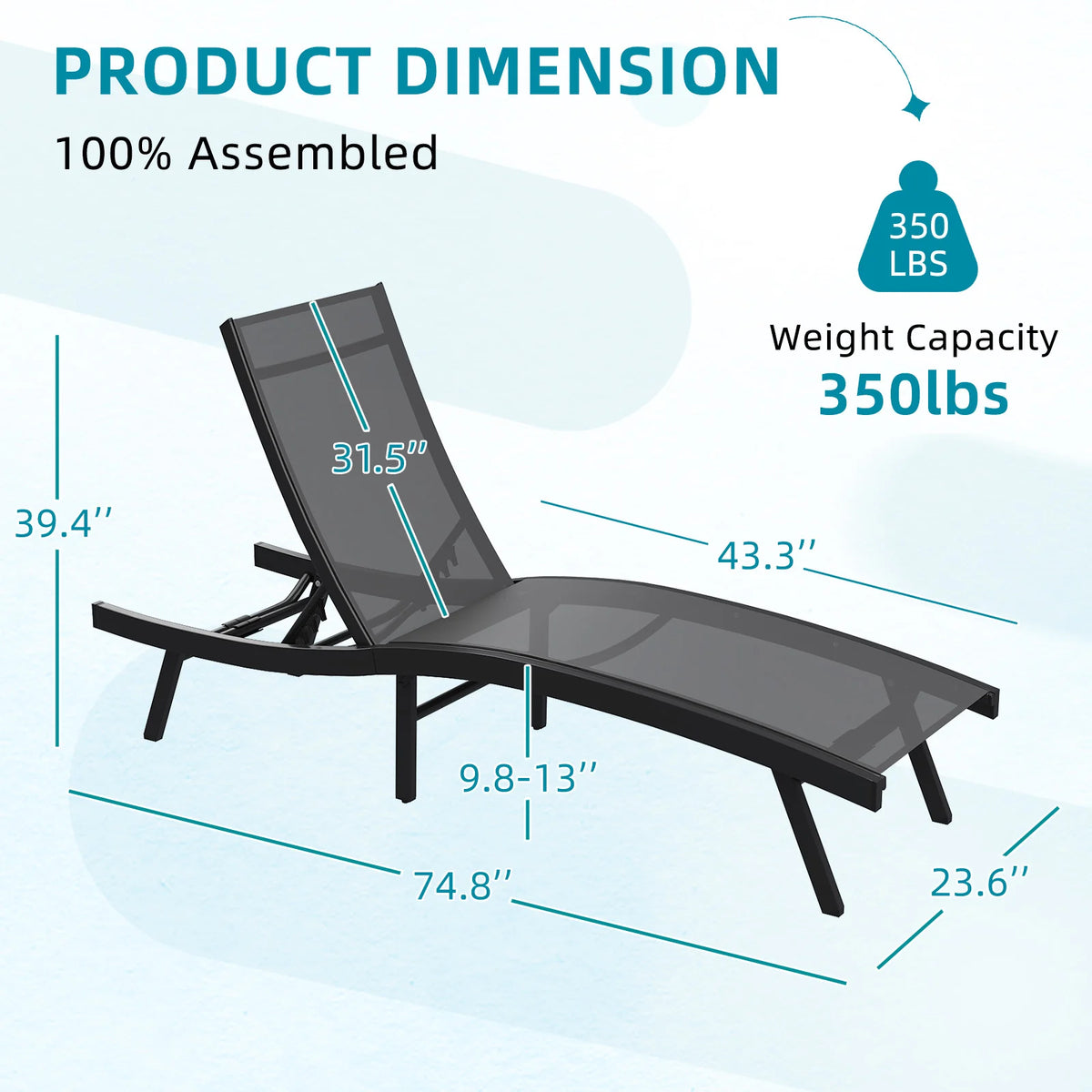 AECOJOY Outdoor Chaise Lounge, All Weather Pool Lounge Chairs Ergonomic Design (Dark Grey, 1 PCs) - Product image 3