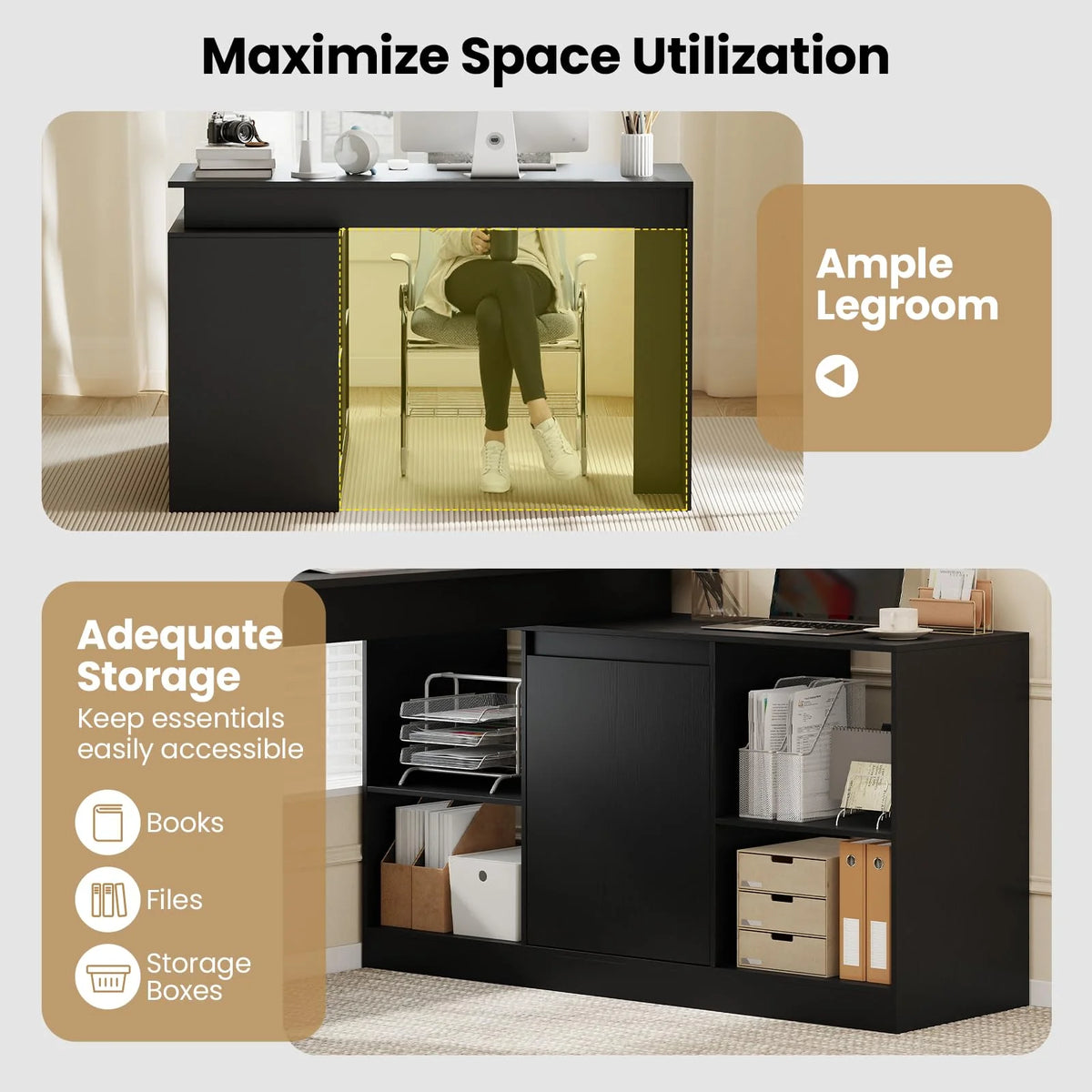 Tangkula L-Shaped 48" Reversible Corner Writing Desk with 2-Way Cabinet & 4 Storage Compartments - Product image 7