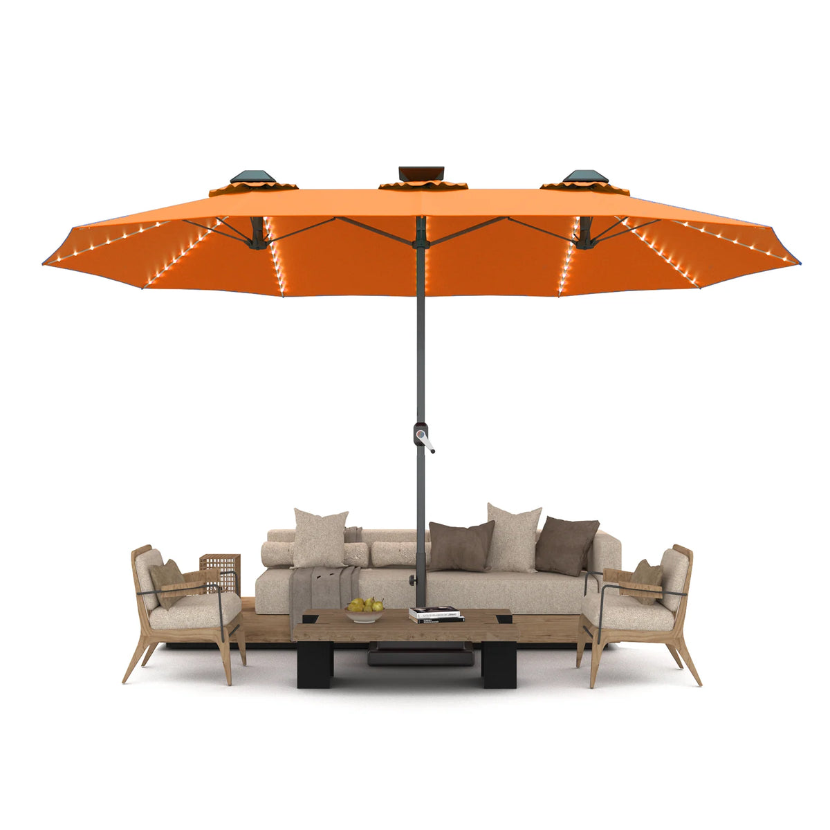 AECOJOY 15ft Patio Double-Sided Umbrella, 156 PCS Solar LED Light Outdoor Large Umbrella, Orange - Product image 10