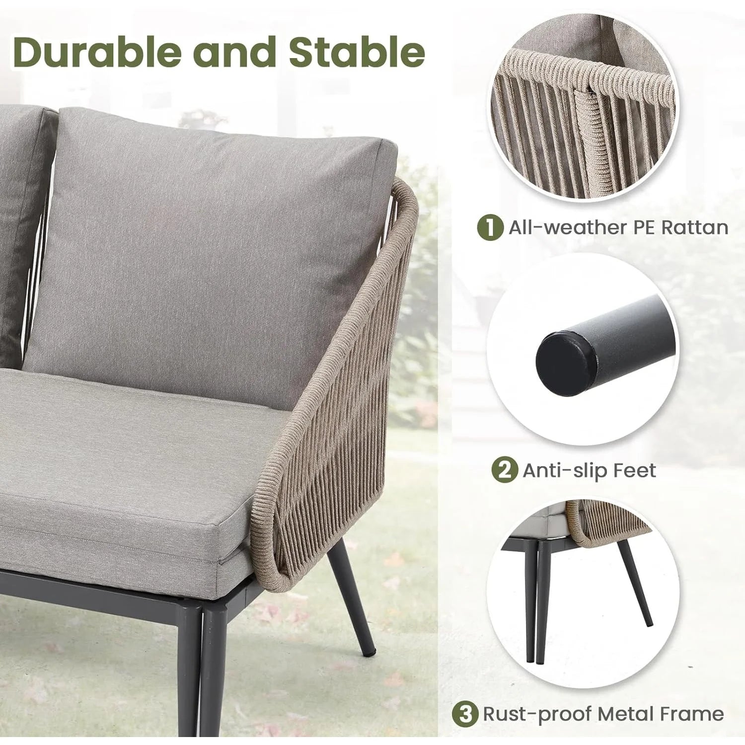 AECOJOY Outdoor Double Chaise Lounge Chair, Convertible Patio Loveseat Sofa Couch with Cushions - Product image 12
